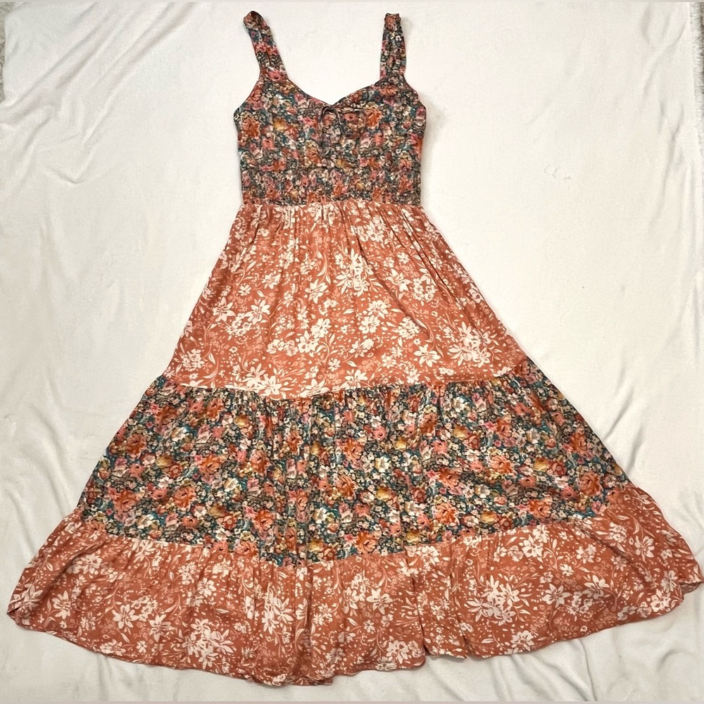 Maurices Bare Floral Patchwork Multicolor Coral Midi Dress Women’s XS - Picture 11 of 16